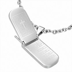 Pendentif mobile  téléphone portable en acier inoxydable The Lords Prayer Padre Nuestro Cross w / strass