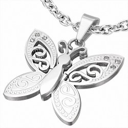 Pendentif papillon en filigrane en acier inoxydable gemme