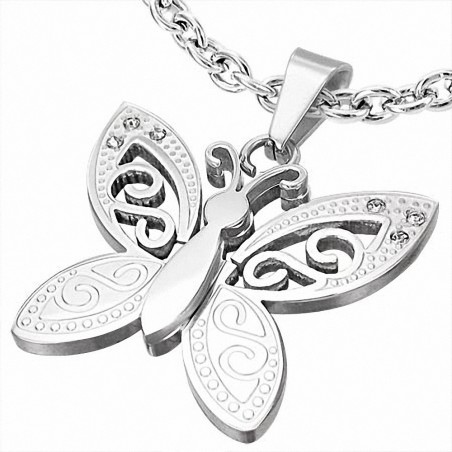 Pendentif papillon en filigrane en acier inoxydable gemme