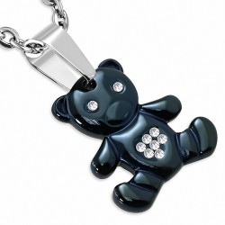 Pendentif symbole de résistance à l'ours bicolore en acier inoxydable gemme