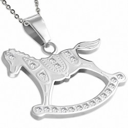 Pendentif signe du zodiaque chinois avec cheval à bascule en acier inoxydable