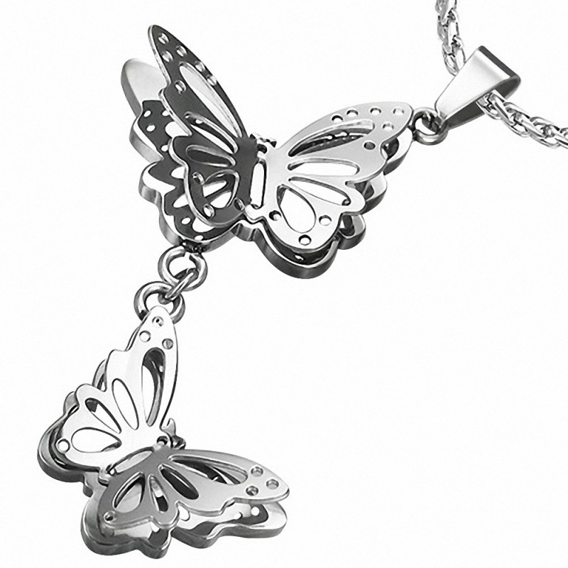 Pendentif papillon double en acier inoxydable