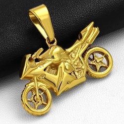 Pendentif charm motocycliste en acier inoxydable doré