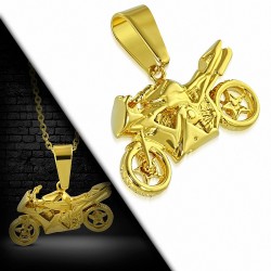 Pendentif charm motocycliste en acier inoxydable doré