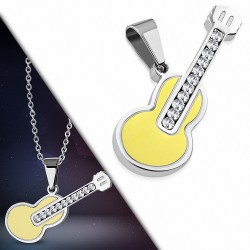 Pendentif  guitare en acier inoxydable argenté/doré et strass