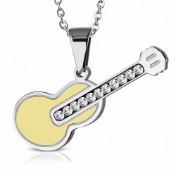 Pendentif  guitare en acier inoxydable argenté/doré et strass