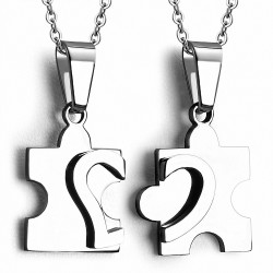 Pendentif couple puzzle en forme de coeur d'amour en 2 parties en acier inoxydable