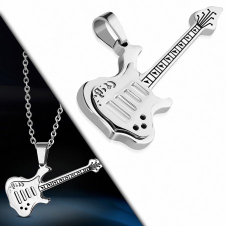 Pendentif  guitare électrique en acier inoxydable argenté