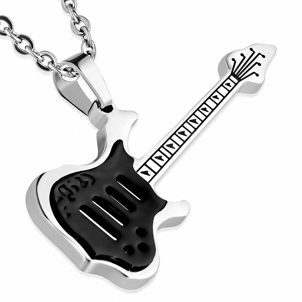 Pendentif  guitare électrique en acier inoxydable argenté/noir