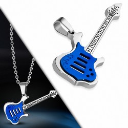 Pendentif  guitare électrique en acier inoxydable argenté/bleu