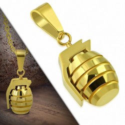 Pendentif en argent avec pendentif en forme de grenade à main en acier inoxydable doré