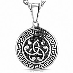 Pendentif motard cercle 2 clés grecques en acier inoxydable