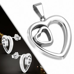 Pendentif et pendentif charm avec double coeur en acier inoxydable ouvert en acier inoxydable (SET)