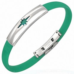 Bracelet caoutchouc vert style montre fine avec motif étoile brillante en acier inoxydable et fermeture à clips