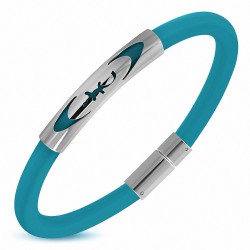 Bracelet caoutchouc turquoise style montre avec motif lézard porte bonheur en acier inoxydable et fermeture aimantée