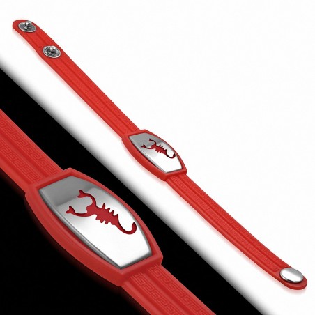 Bracelet caoutchouc rouge avec clé grecque style montre avec motif signe zodiac scorpion acier inoxydable fermeture à pression