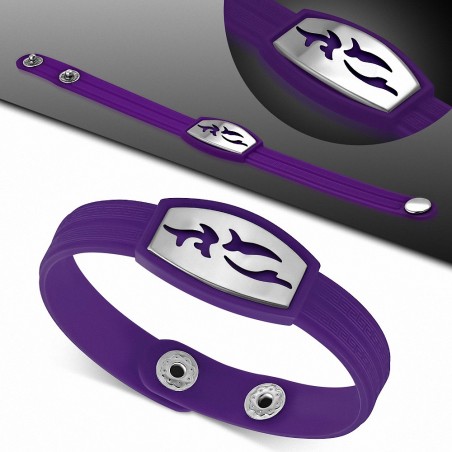 Bracelet caoutchouc mauve avec clé grecque style montre avec motif vagues en acier inoxydable et fermeture à pression