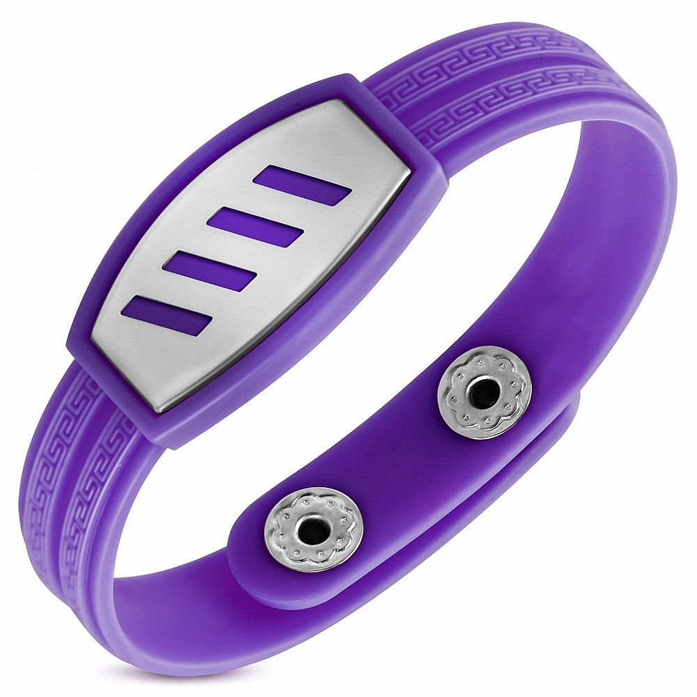 Bracelet caoutchouc mauve avec clé grecque style montre avec motif diagonale en acier inoxydable et fermeture à pression