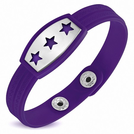 Bracelet caoutchouc mauve avec clé grecque style montre avec motif 3 étoiles en acier inoxydable et fermeture à pression