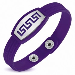 Bracelet caoutchouc mauve avec clé grecque style montre avec motif clé grecque en acier inoxydable et fermeture à pression