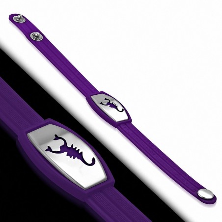 Bracelet caoutchouc mauve avec clé grecque style montre avec motif signe zodiac scorpion acier inoxydable fermeture à pression