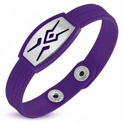 Bracelet caoutchouc mauve avec clé grecque style montre avec motif tribal en acier inoxydable et fermeture à pression