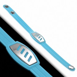 Bracelet caoutchouc bleu clair avec clé grecque style montre avec motif diagonale en acier inoxydable et fermeture à pression