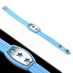 Bracelet caoutchouc bleu clair avec clé grecque style montre avec motif 3 étoiles en acier inoxydable et fermeture à pression