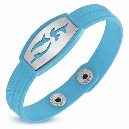 Bracelet caoutchouc bleu clair avec clé grecque style montre avec motif vagues en acier inoxydable et fermeture à pression