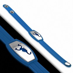 Bracelet caoutchouc bleu royal avec clé grecque style montre motif signe zodiac scorpion acier inoxydable fermeture à pression