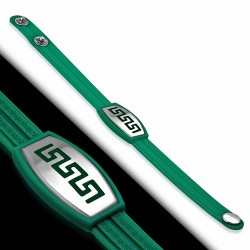Bracelet caoutchouc vert avec clé grecque style montre avec motif clé grecque en acier inoxydable et fermeture à pression