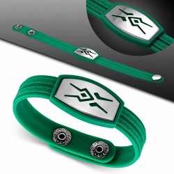 Bracelet caoutchouc vert avec clé grecque style montre avec motif tribal en acier inoxydable et fermeture à pression