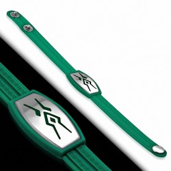 Bracelet caoutchouc vert avec clé grecque style montre avec motif tribal en acier inoxydable et fermeture à pression