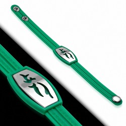 Bracelet caoutchouc vert avec clé grecque style montre avec motif vagues en acier inoxydable et fermeture à pression