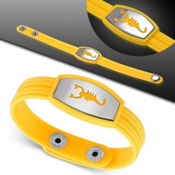 Bracelet caoutchouc jaune avec clé grecque style montre motif signe zodiaque scorpion en acier inoxydable fermeture à pression