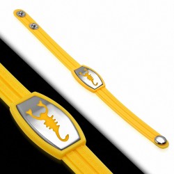 Bracelet caoutchouc jaune avec clé grecque style montre motif signe zodiaque scorpion en acier inoxydable fermeture à pression