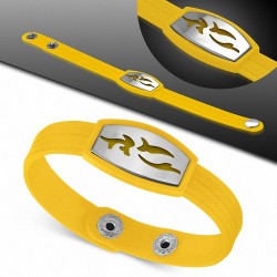 Bracelet caoutchouc jaune avec clé grecque style montre avec motif vagues en acier inoxydable et fermeture à pression