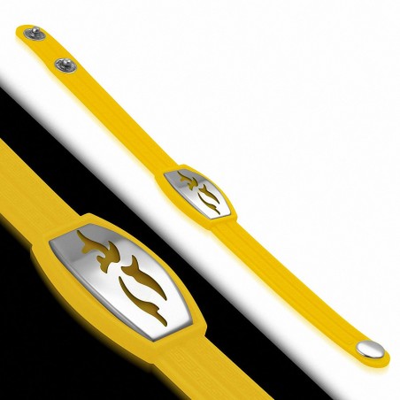 Bracelet caoutchouc jaune avec clé grecque style montre avec motif vagues en acier inoxydable et fermeture à pression