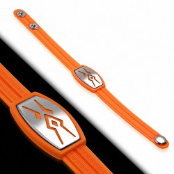 Bracelet caoutchouc orange avec clé grecque style montre avec motif tribal en acier inoxydable et fermeture à pression