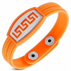 Bracelet caoutchouc orange avec clé grecque style montre avec motif clé grecque en acier inoxydable et fermeture à pression