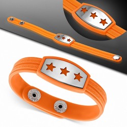 Bracelet caoutchouc orange avec clé grecque style montre avec motif 3 étoiles en acier inoxydable et fermeture à pression