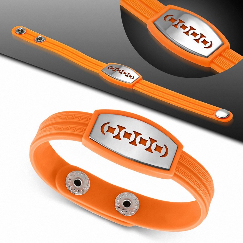 Bracelet caoutchouc orange avec clé grecque style montre avec motif géométrique en acier inoxydable et fermeture à pression