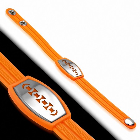 Bracelet caoutchouc orange avec clé grecque style montre avec motif géométrique en acier inoxydable et fermeture à pression