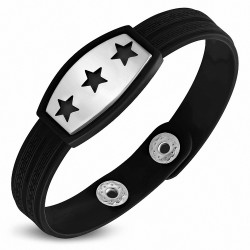 Bracelet caoutchouc noir avec clé grecque style montre avec motif 3 étoiles en acier inoxydable et fermeture à pression