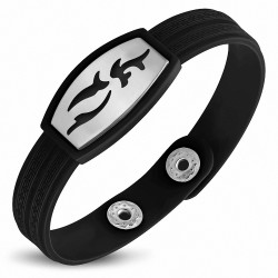 Bracelet caoutchouc noir avec clé grecque style montre avec motif vagues en acier inoxydable et fermeture à pression