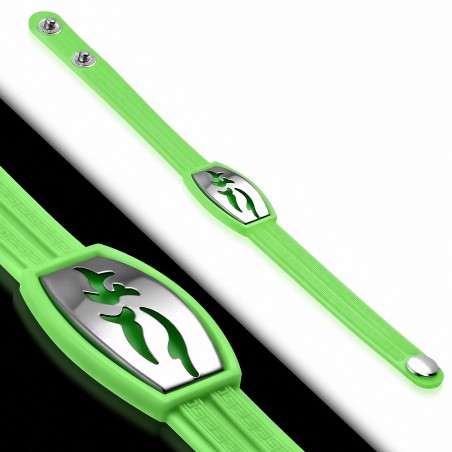 Bracelet caoutchouc vert pomme avec clé grecque style montre avec motif vagues en acier inoxydable et fermeture à pression