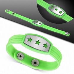 Bracelet caoutchouc vert pomme avec clé grecque style montre avec motif 3 étoiles en acier inoxydable et fermeture à pression