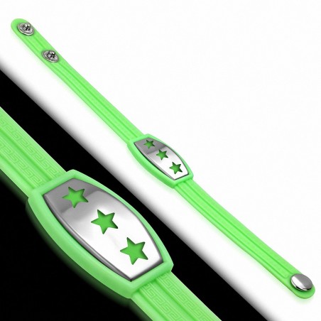 Bracelet caoutchouc vert pomme avec clé grecque style montre avec motif 3 étoiles en acier inoxydable et fermeture à pression