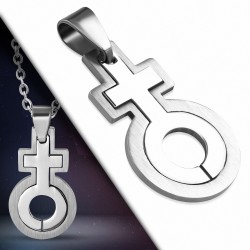 Pendentif symbole de fierté gaie / sexe en 2 parties en acier inoxydable