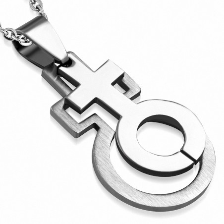 Pendentif symbole de fierté gaie / sexe en 2 parties en acier inoxydable